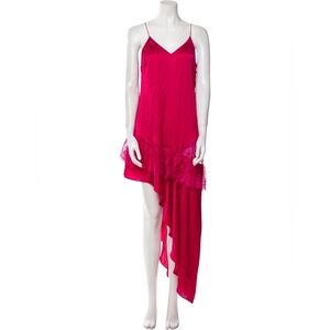 FOR LOVE & LEMONS Hot Pink Asymmetrical Lace Dress Size L M Sexy Slip Party